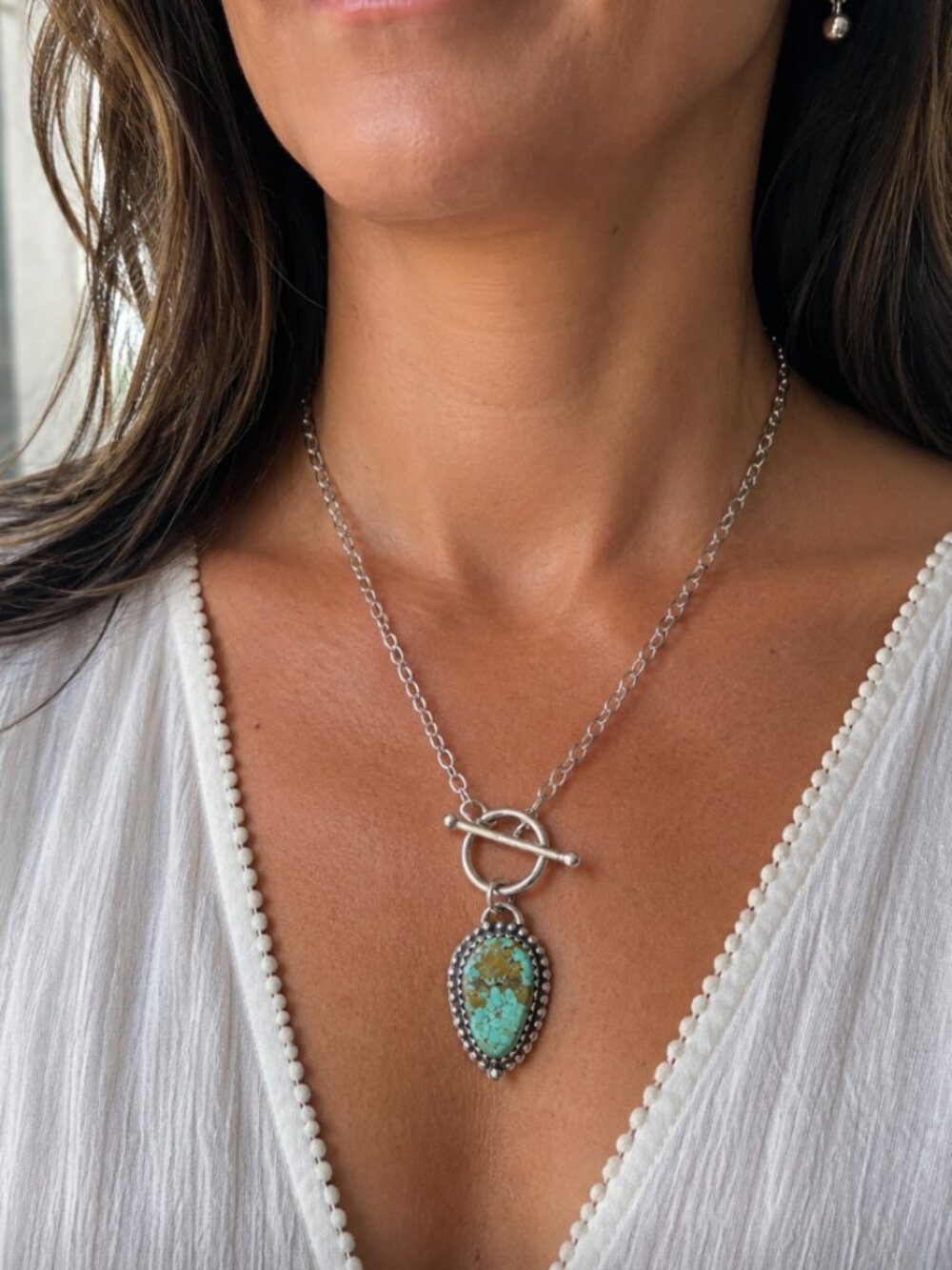 Sterling silver toggle necklace #8 turquoise pendant